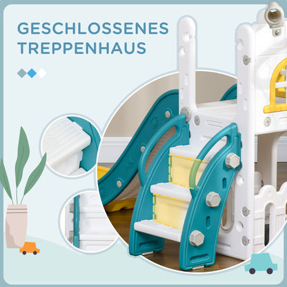 Children's Slide, 4 in 1, Toddler Slide with Basketball Hoop, Telescope Climbing Frame Slide with Basketball for Children 1-3 Years, Indoor, Yellow 70 x 177 x 92 cm