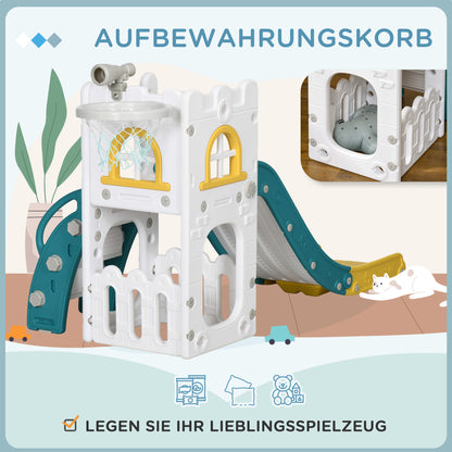 Children's Slide, 4 in 1, Toddler Slide with Basketball Hoop, Telescope Climbing Frame Slide with Basketball for Children 1-3 Years, Indoor, Yellow 70 x 177 x 92 cm