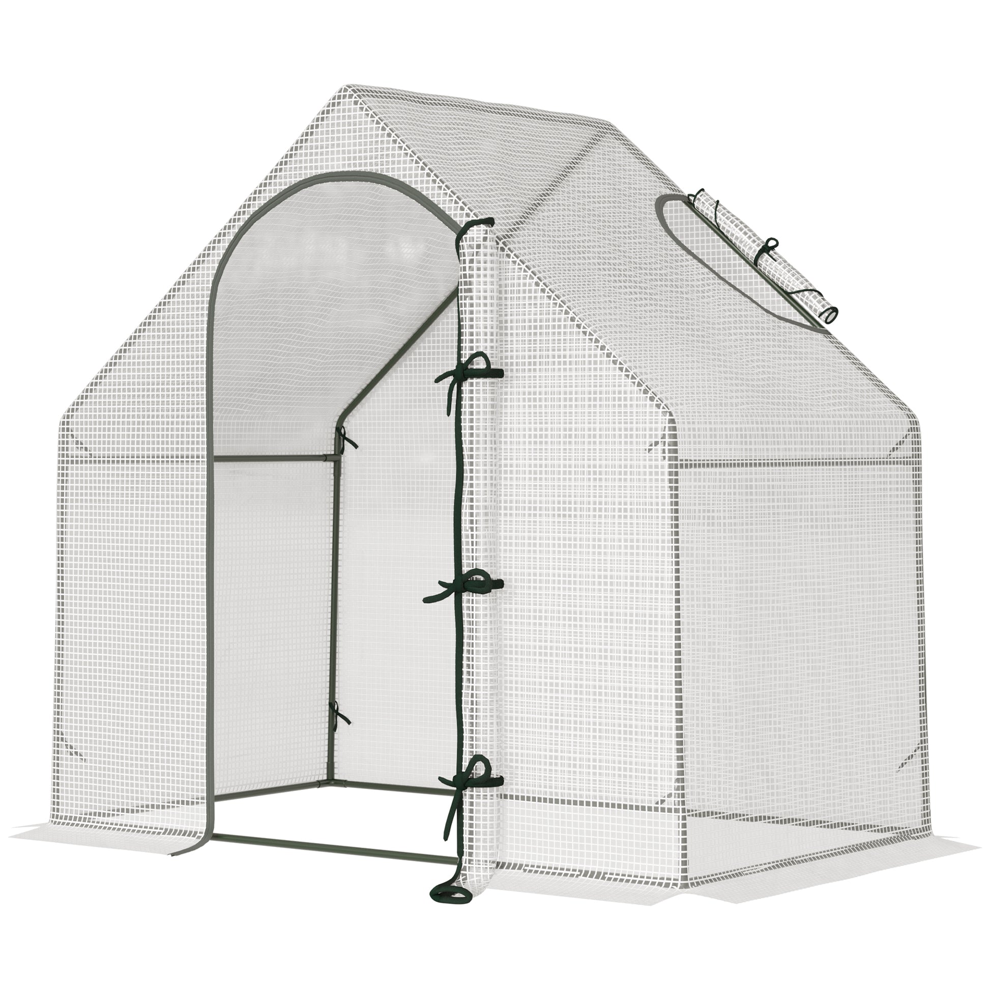 Greenhouse, 180 x 100 x 168 cm Film Greenhouse with Roll-up Door, Cold Frame, Tomato House with Top Window, PE Mesh Film, Winterproof Plant House for Garden, Balcony, White