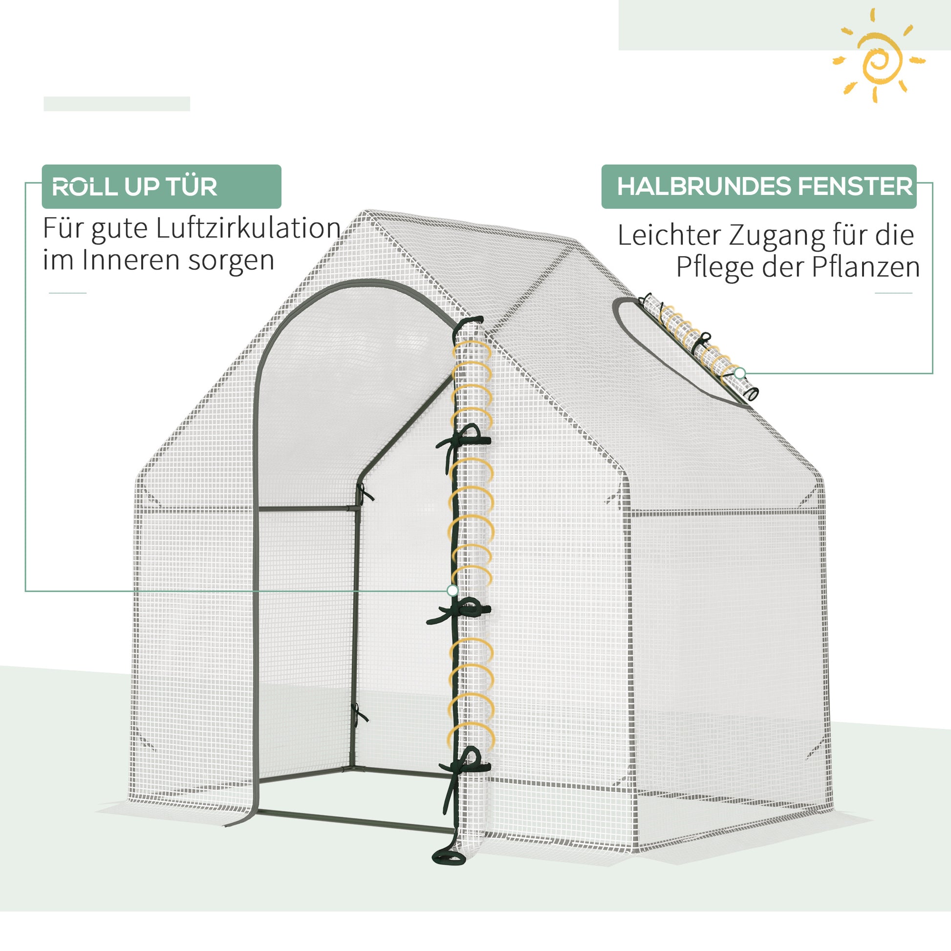 Greenhouse, 180 x 100 x 168 cm Film Greenhouse with Roll-up Door, Cold Frame, Tomato House with Top Window, PE Mesh Film, Winterproof Plant House for Garden, Balcony, White
