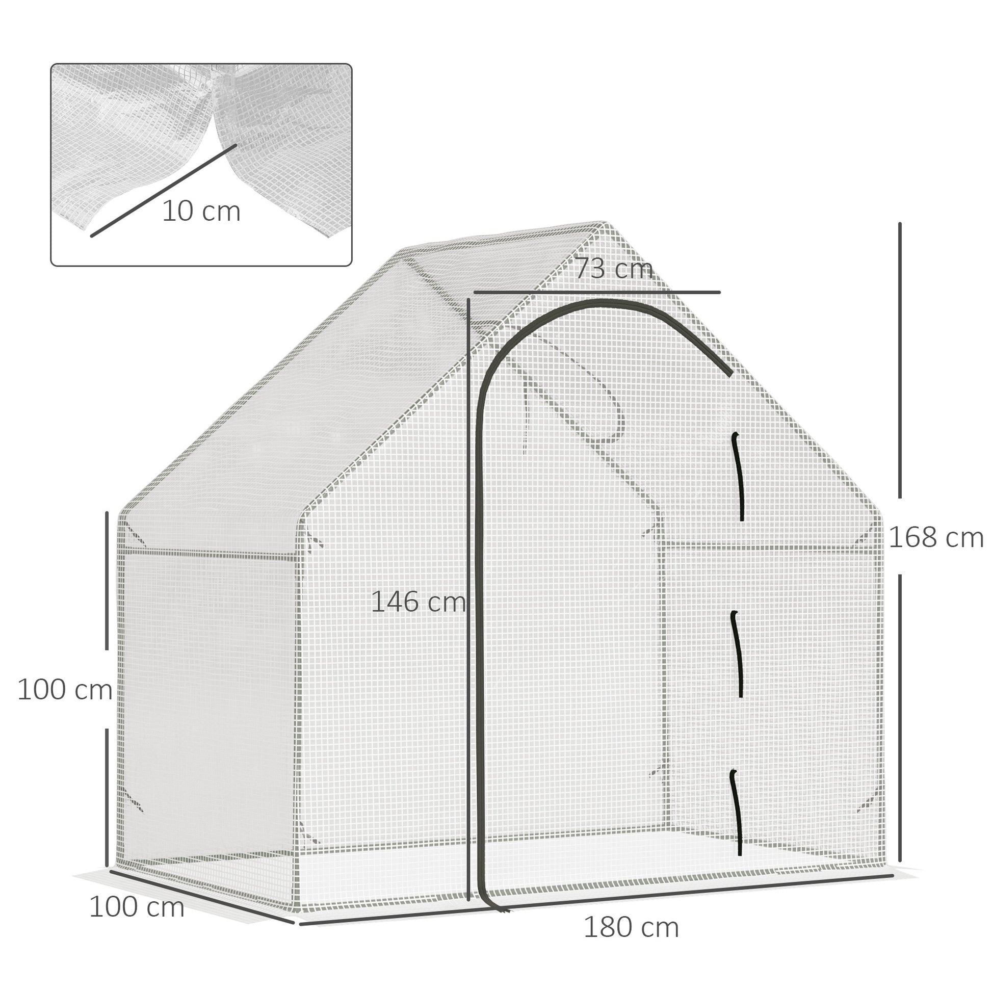 Greenhouse, 180 x 100 x 168 cm Film Greenhouse with Roll-up Door, Cold Frame, Tomato House with Top Window, PE Mesh Film, Winterproof Plant House for Garden, Balcony, White