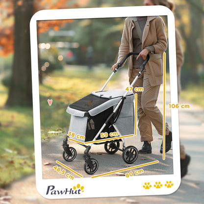 Dog Stroller Foldable Pet Stroller for Small Dogs with Universal Wheels Aluminum Frame Safety Strap Washable Pad and Mesh Windows 80x48.5x106 cm Gray