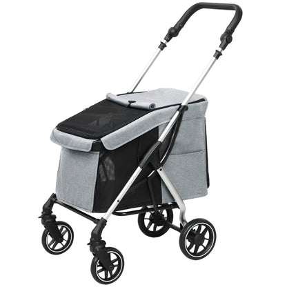 Dog Stroller Foldable Pet Stroller for Small Dogs with Universal Wheels Aluminum Frame Safety Strap Washable Pad and Mesh Windows 80x48.5x106 cm Gray
