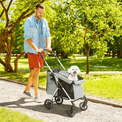 Dog Stroller Foldable Pet Stroller for Small Dogs with Universal Wheels Aluminum Frame Safety Strap Washable Pad and Mesh Windows 80x48.5x106 cm Gray