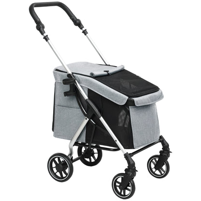 Dog Stroller Foldable Pet Stroller for Small Dogs with Universal Wheels Aluminum Frame Safety Strap Washable Pad and Mesh Windows 80x48.5x106 cm Gray