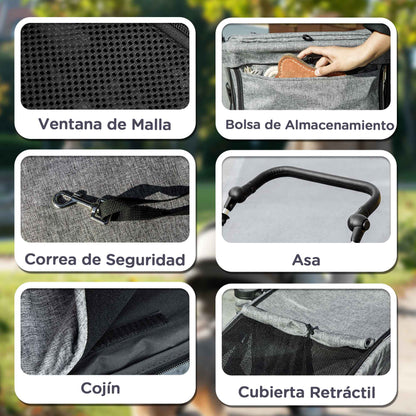 Dog Stroller Foldable Pet Stroller for Small Dogs with Universal Wheels Aluminum Frame Safety Strap Washable Pad and Mesh Windows 80x48.5x106 cm Gray