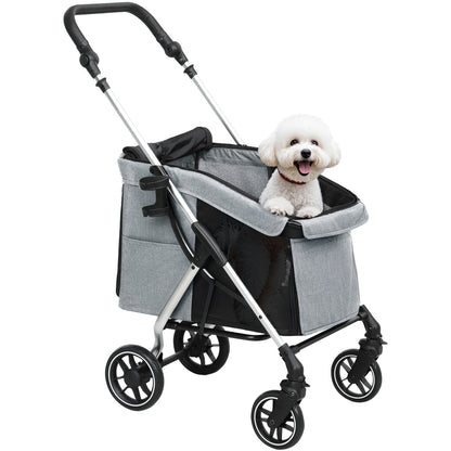 Dog Stroller Foldable Pet Stroller for Small Dogs with Universal Wheels Aluminum Frame Safety Strap Washable Pad and Mesh Windows 80x48.5x106 cm Gray