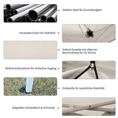 Folding Pavilion Gazebo Pop-up Canopy with Sidewalls incl. Carrying Bag, Steel+Oxford, Beige, 3x3x2.55m