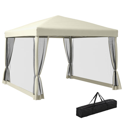 Folding Pavilion Gazebo Pop-up Canopy with Sidewalls incl. Carrying Bag, Steel+Oxford, Beige, 3x3x2.55m