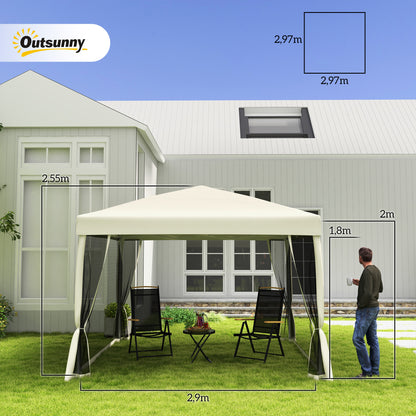 Folding Pavilion Gazebo Pop-up Canopy with Sidewalls incl. Carrying Bag, Steel+Oxford, Beige, 3x3x2.55m