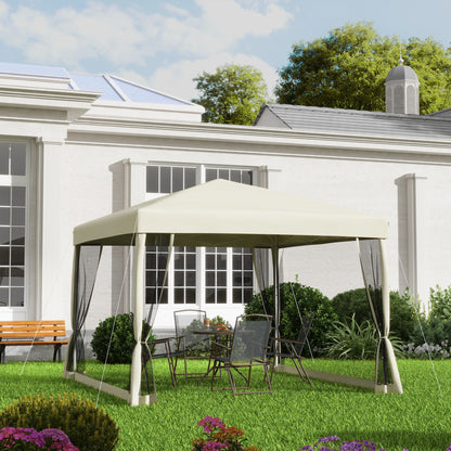 Folding Pavilion Gazebo Pop-up Canopy with Sidewalls incl. Carrying Bag, Steel+Oxford, Beige, 3x3x2.55m