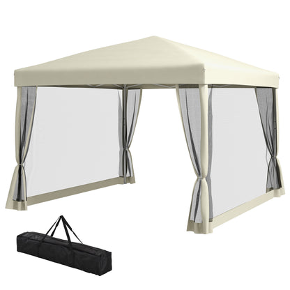 Folding Pavilion Gazebo Pop-up Canopy with Sidewalls incl. Carrying Bag, Steel+Oxford, Beige, 3x3x2.55m