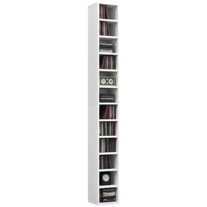 CD and DVD Storage, column shelf unit, storage unit with 12 compartments, max capacity 204 CD, 21 x 20 x 175 cm, white