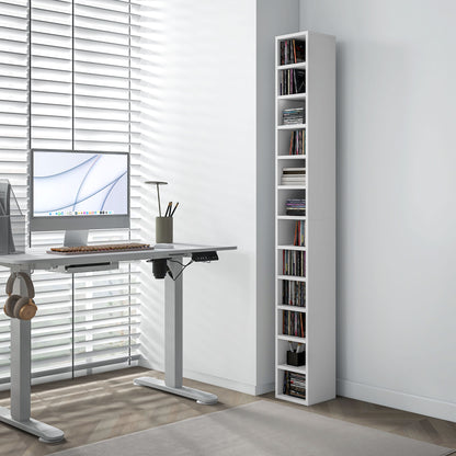CD and DVD Storage, column shelf unit, storage unit with 12 compartments, max capacity 204 CD, 21 x 20 x 175 cm, white