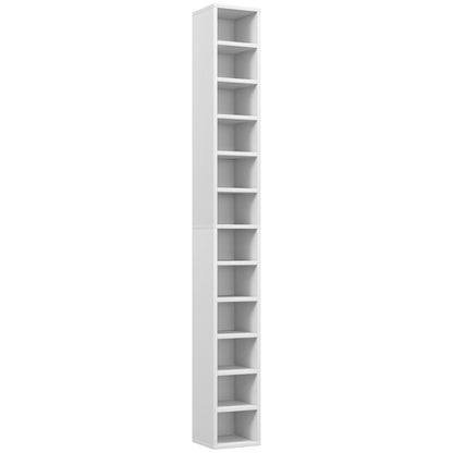 CD and DVD Storage, column shelf unit, storage unit with 12 compartments, max capacity 204 CD, 21 x 20 x 175 cm, white
