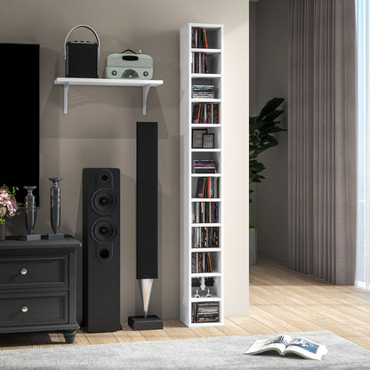 CD and DVD Storage, column shelf unit, storage unit with 12 compartments, max capacity 204 CD, 21 x 20 x 175 cm, white