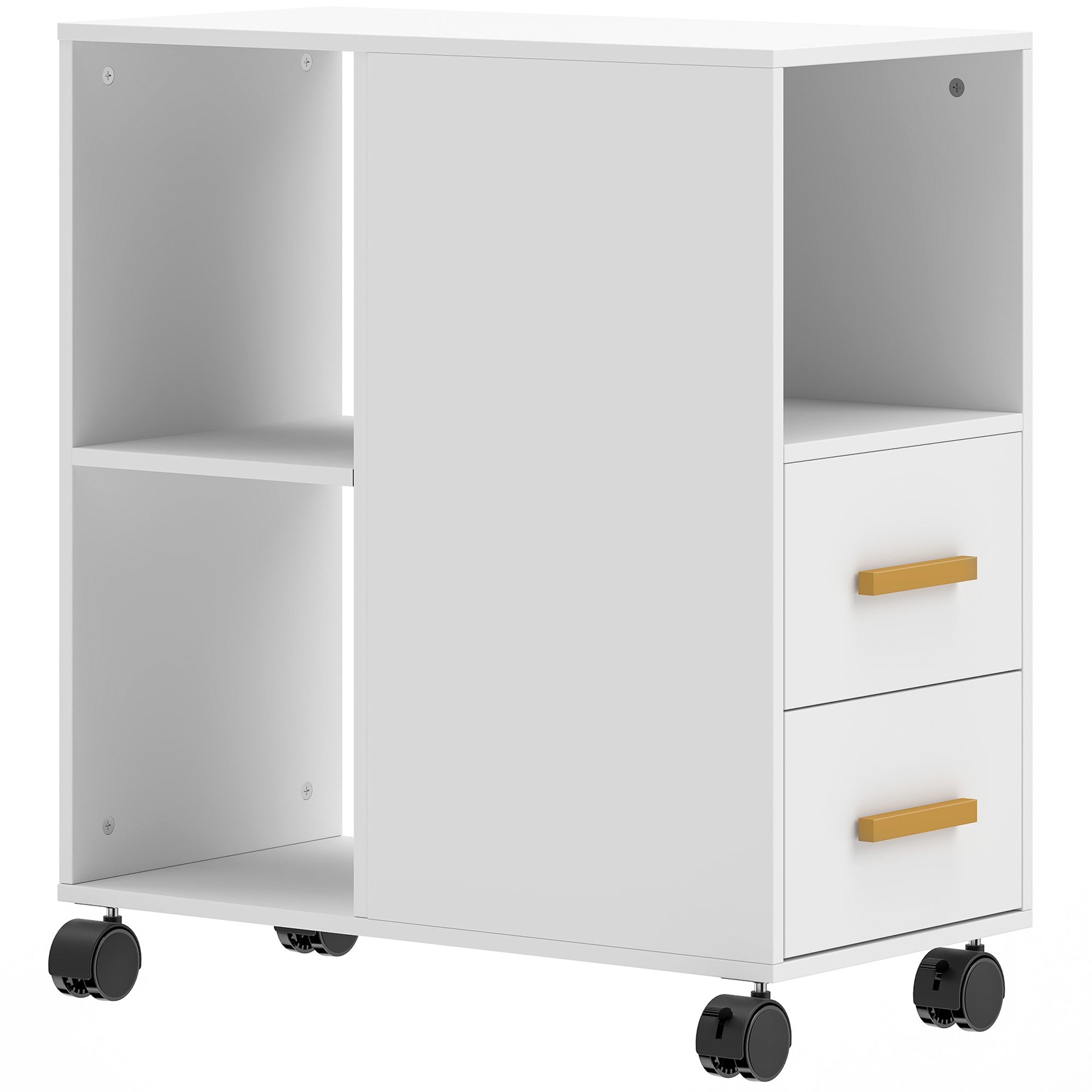 Mobile Printer Stand with Adjustable Shelf, Wheels & Desk Organizer — Printer Cart for Office, Fax, Scanner | White (23.6 x 11.8 x 25.6 in)