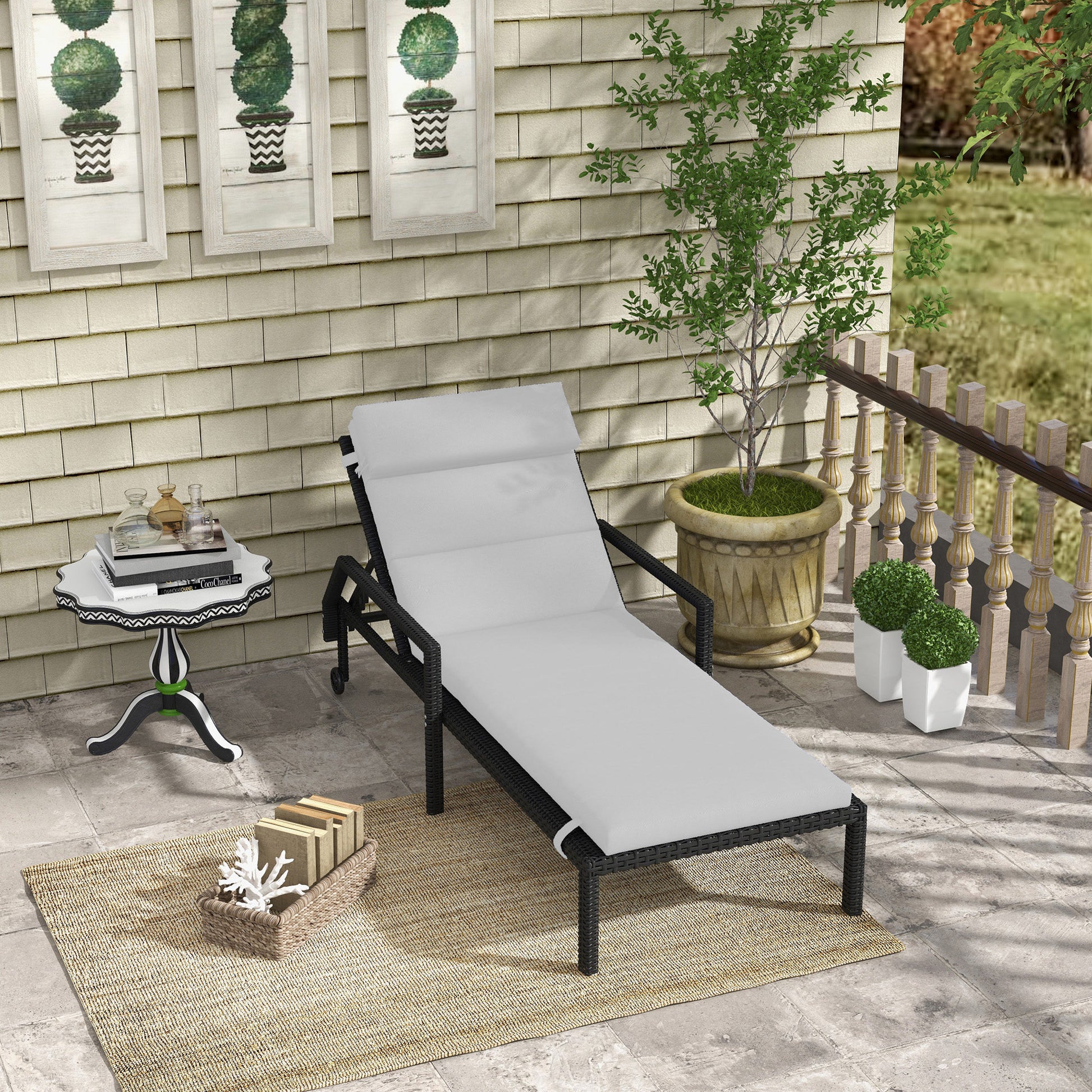 Sun Lounger Cushion 196x63x6 cm Cotton Lounger Mattress with Waterproof Fabric Seat and Back Cushion for Garden Terrace Balcony Light Gray