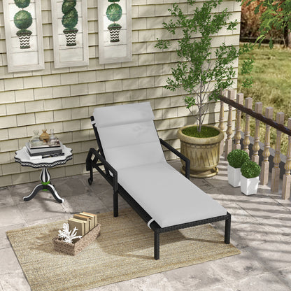 Sun Lounger Cushion 196x63x6 cm Cotton Lounger Mattress with Waterproof Fabric Seat and Back Cushion for Garden Terrace Balcony Light Gray