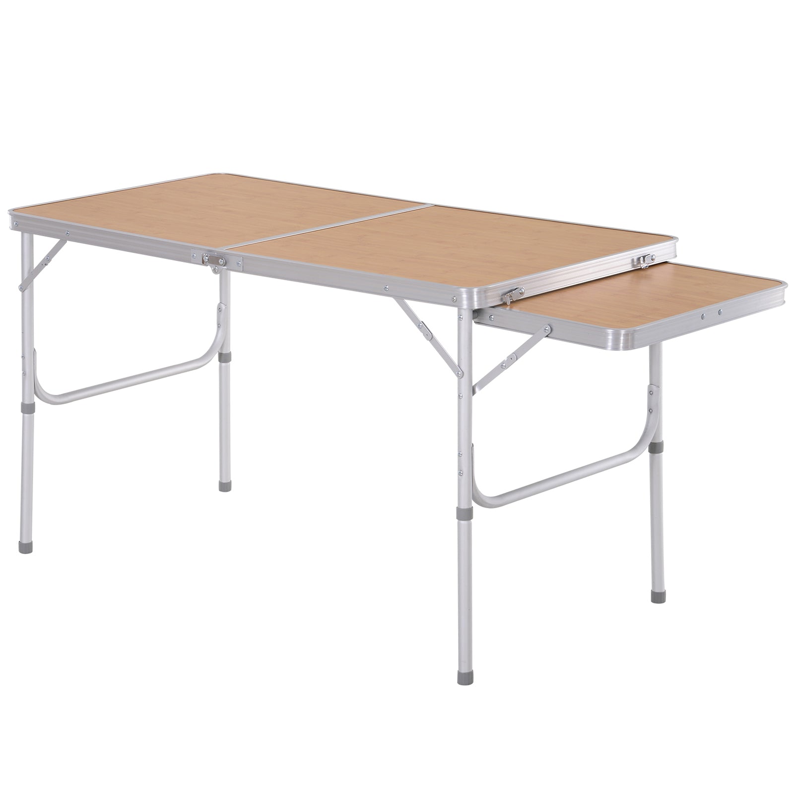 Portable Folding Camping Table with Flip-Out Wing Lightweight Aluminum Picnic Table Load 30kg Adjustable Height 153x60x39/71 cm