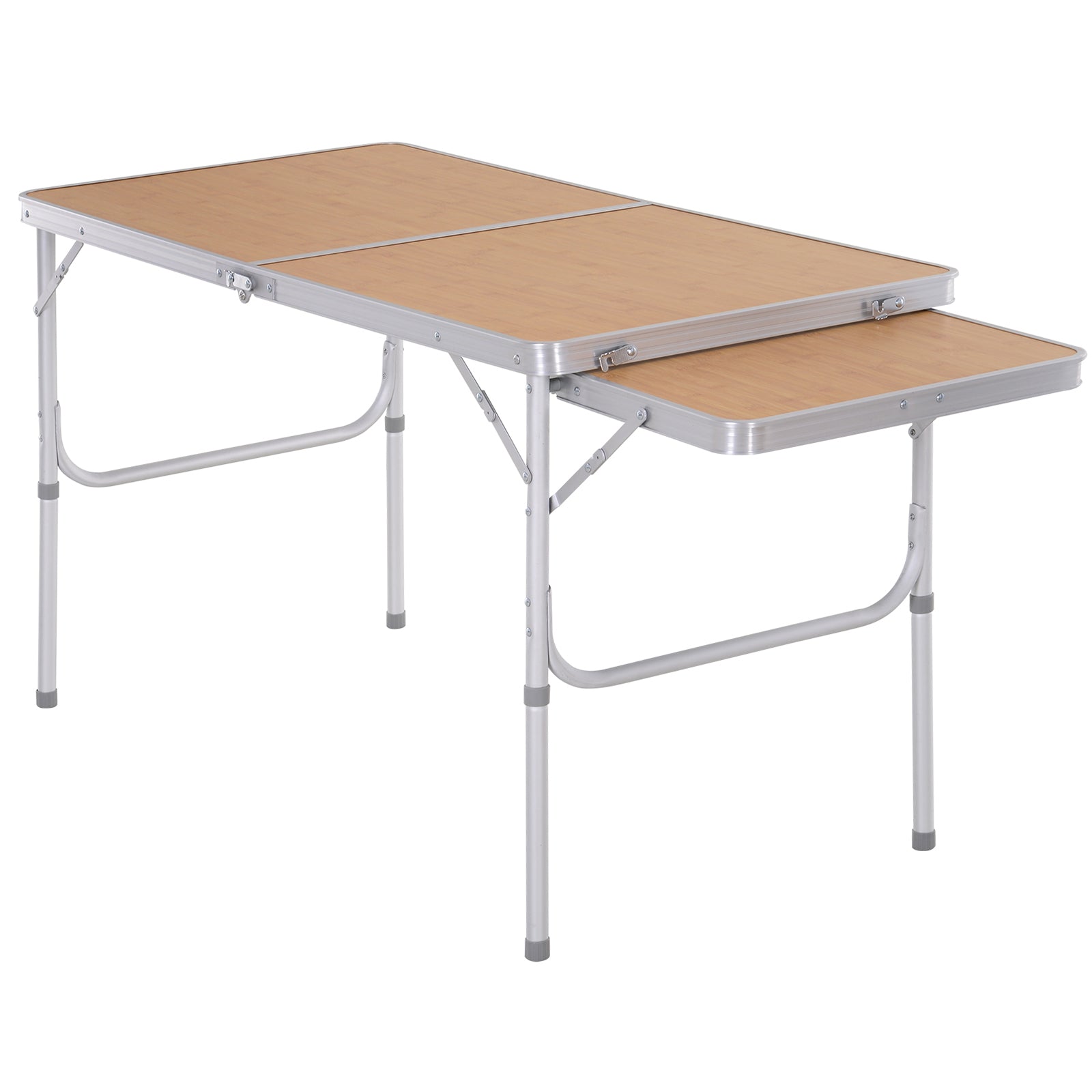 Portable Folding Camping Table with Flip-Out Wing Lightweight Aluminum Picnic Table Load 30kg Adjustable Height 153x60x39/71 cm