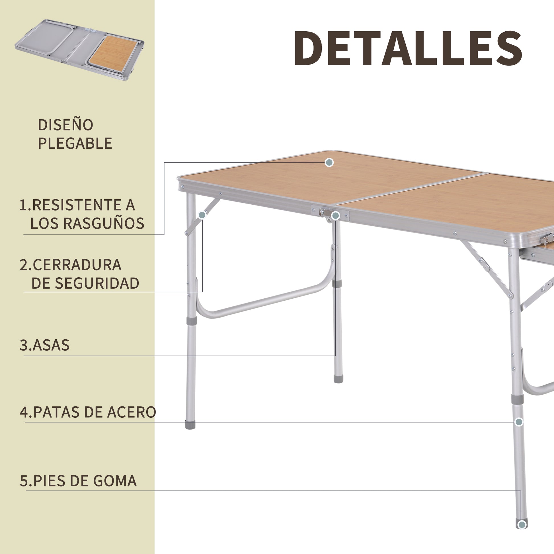 Portable Folding Camping Table with Flip-Out Wing Lightweight Aluminum Picnic Table Load 30kg Adjustable Height 153x60x39/71 cm
