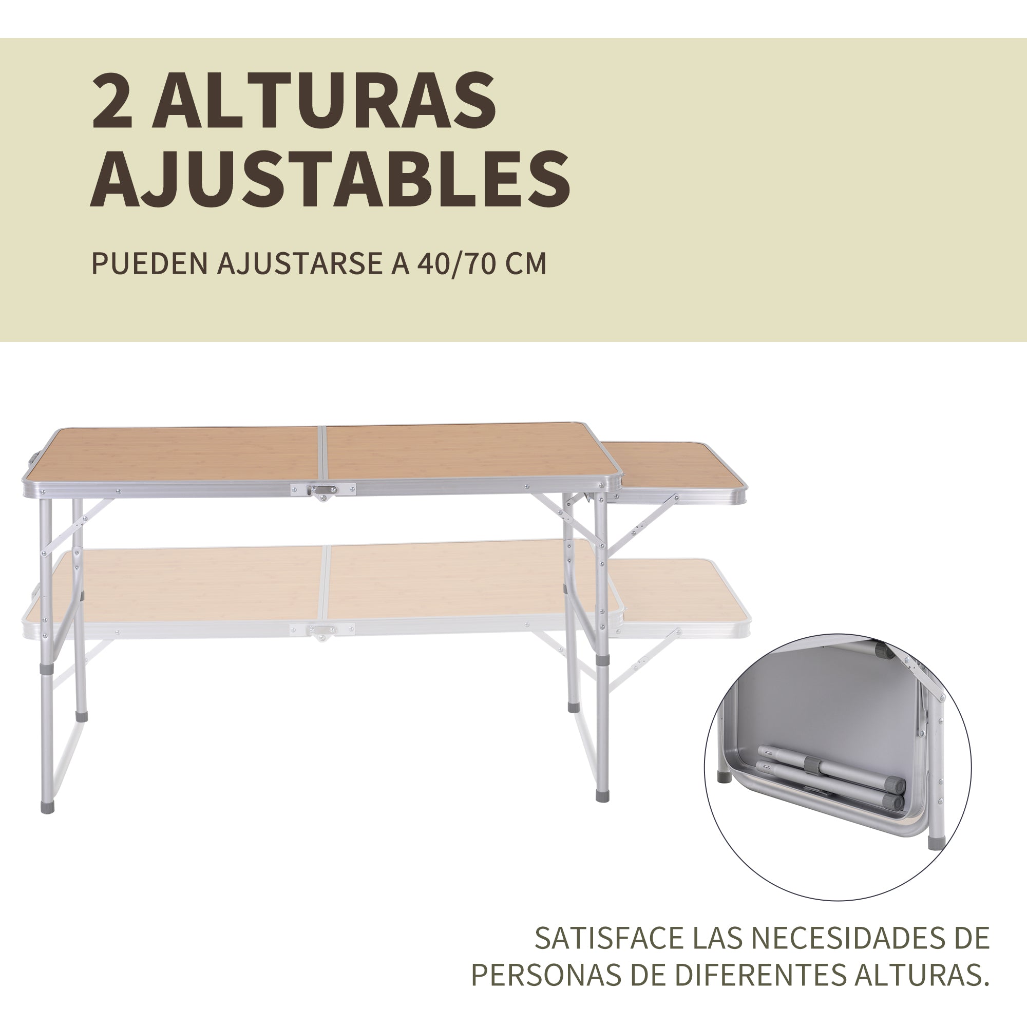 Portable Folding Camping Table with Flip-Out Wing Lightweight Aluminum Picnic Table Load 30kg Adjustable Height 153x60x39/71 cm