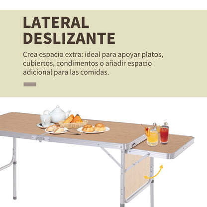 Portable Folding Camping Table with Flip-Out Wing Lightweight Aluminum Picnic Table Load 30kg Adjustable Height 153x60x39/71 cm