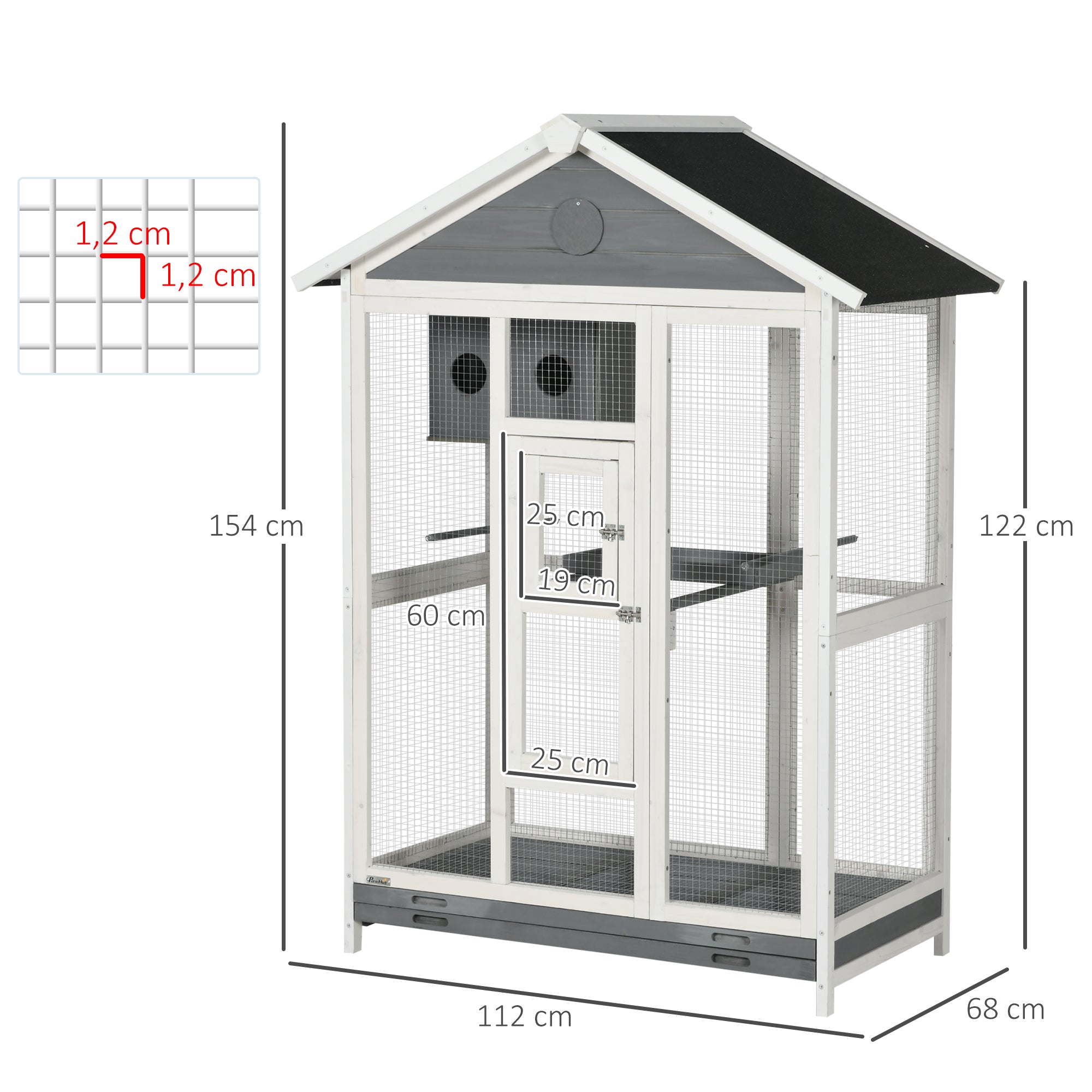 Wooden Bird Aviary Bird Cage Large Budgerigar Cage with 4 Perches, Birdhouse with Pull-Out Tray, Birdhouse for Canaries, Fir, 112 x 68 x 154 cm