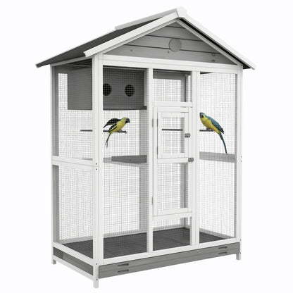 Wooden Bird Aviary Bird Cage Large Budgerigar Cage with 4 Perches, Birdhouse with Pull-Out Tray, Birdhouse for Canaries, Fir, 112 x 68 x 154 cm