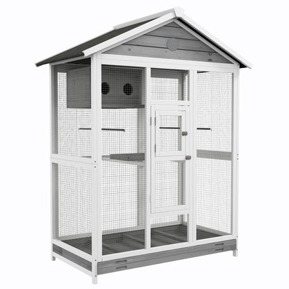Wooden Bird Aviary Bird Cage Large Budgerigar Cage with 4 Perches, Birdhouse with Pull-Out Tray, Birdhouse for Canaries, Fir, 112 x 68 x 154 cm