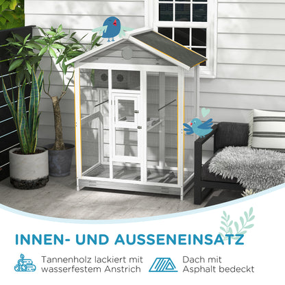 Wooden Bird Aviary Bird Cage Large Budgerigar Cage with 4 Perches, Birdhouse with Pull-Out Tray, Birdhouse for Canaries, Fir, 112 x 68 x 154 cm