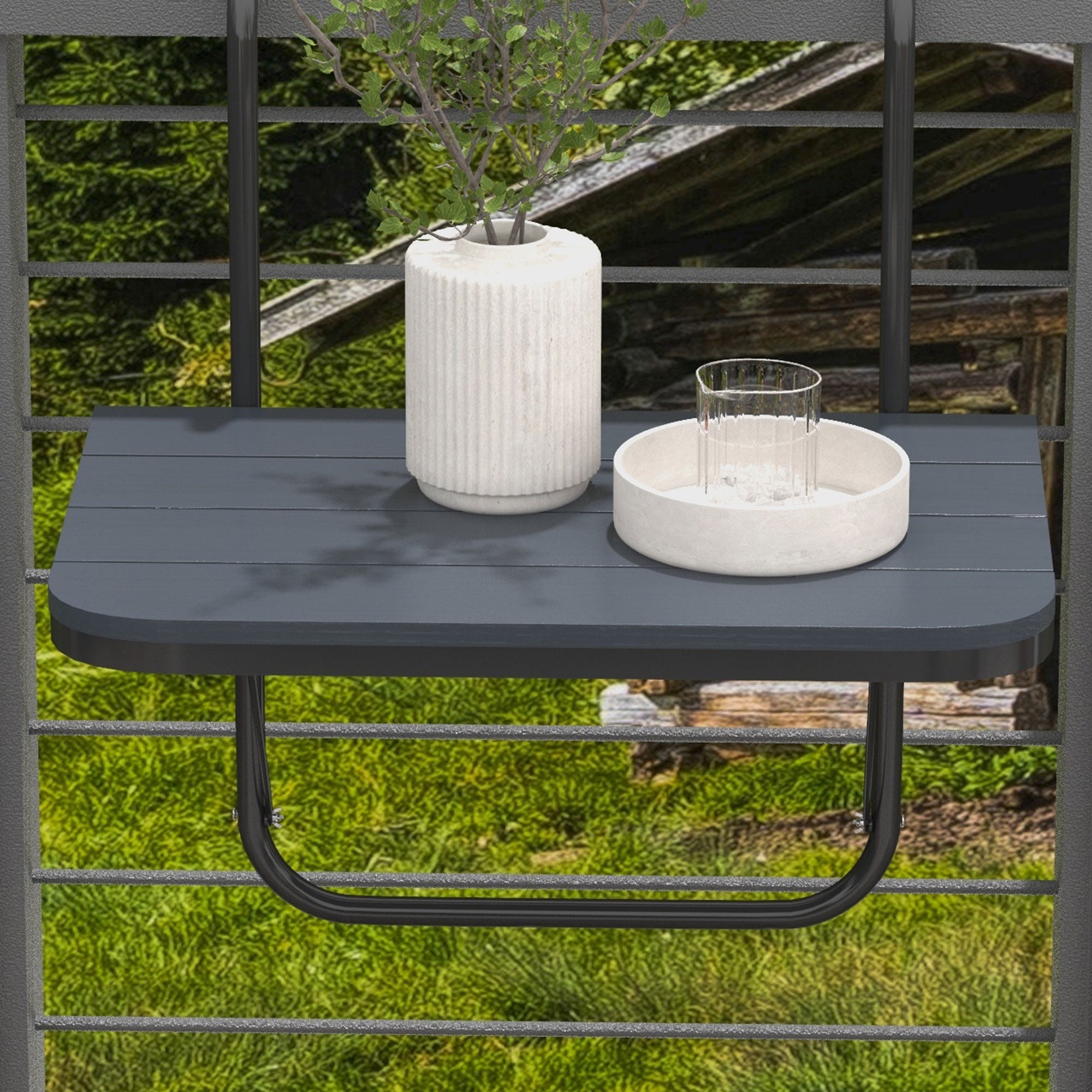 Hanging Balcony Table, Foldable Balcony Hanging Table, 4-Step Height Adjustable Folding Table, Hanging Table up to 25 kg, for Garden, Aluminum, 60 x 40 cm, Black