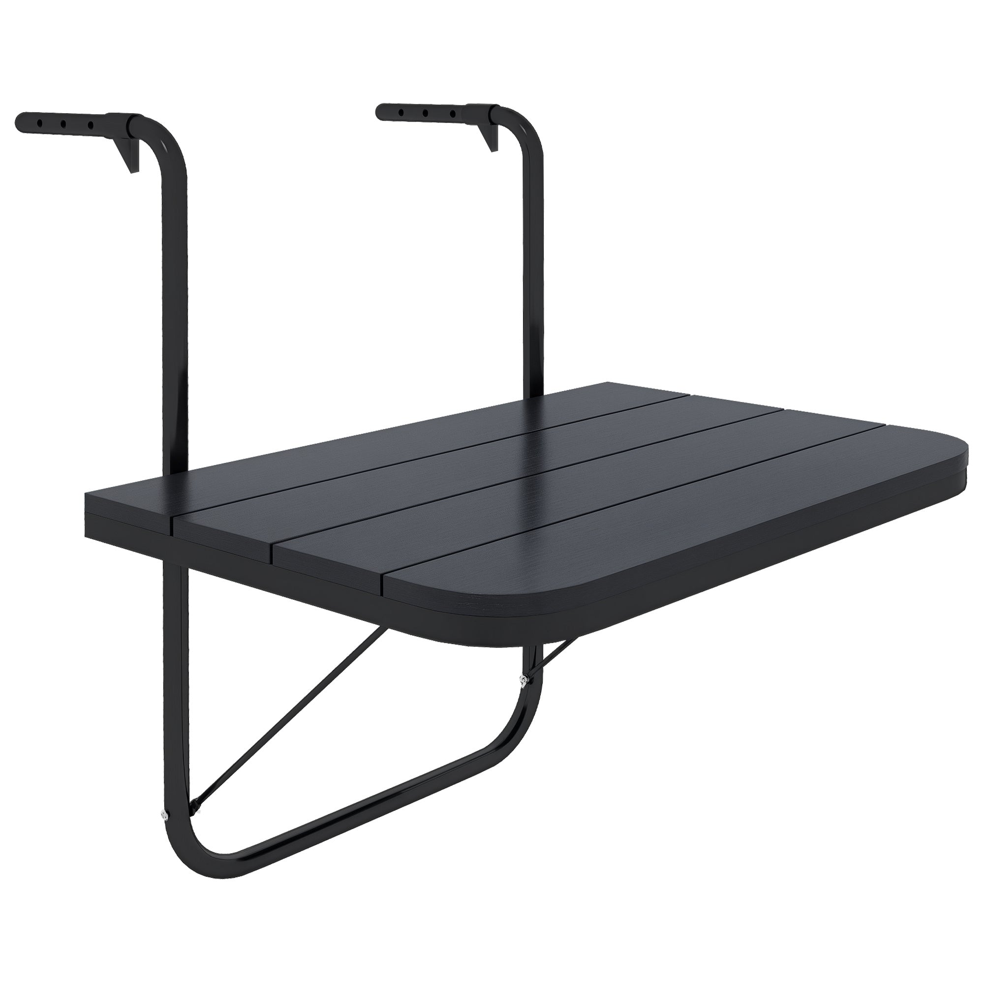 Hanging Balcony Table, Foldable Balcony Hanging Table, 4-Step Height Adjustable Folding Table, Hanging Table up to 25 kg, for Garden, Aluminum, 60 x 40 cm, Black