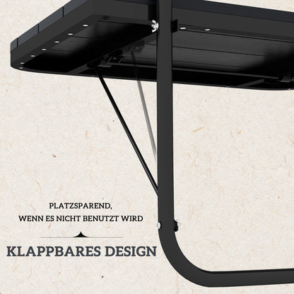 Hanging Balcony Table, Foldable Balcony Hanging Table, 4-Step Height Adjustable Folding Table, Hanging Table up to 25 kg, for Garden, Aluminum, 60 x 40 cm, Black