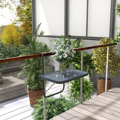 Hanging Balcony Table, Foldable Balcony Hanging Table, 4-Step Height Adjustable Folding Table, Hanging Table up to 25 kg, for Garden, Aluminum, 60 x 40 cm, Black