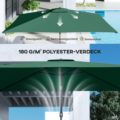 300 x 200 cm Tilt Rectangular Patio Umbrella with Crank & Cover — UV Protection, Wind-Resistant, Green