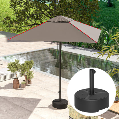 Fillable HDPE Umbrella Base — Round Stand for Ø38/Ø48 mm Poles, Holds 44 lb (20 kg) Sand or 40 lb (18 kg) Water, For Balcony/Patio/Garden — Black