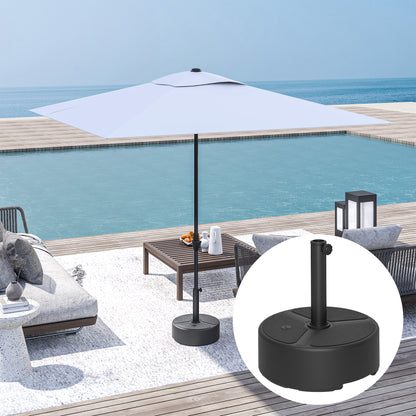 Fillable HDPE Umbrella Base — Round Stand for Ø38/Ø48 mm Poles, Holds 44 lb (20 kg) Sand or 40 lb (18 kg) Water, For Balcony/Patio/Garden — Black