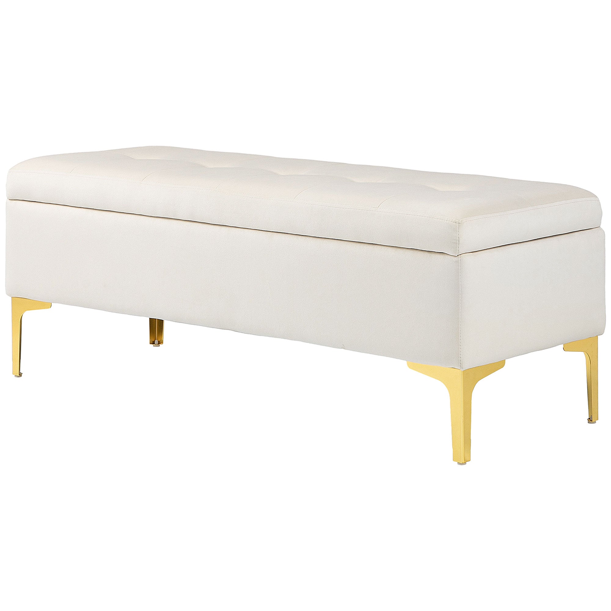 Storage Bench, Upholstered Bench with Velvet Look, Metal Legs, Bed Bench for Living Room, Bedroom, Hallway, 120 x 44 x 44.5 cm, Beige