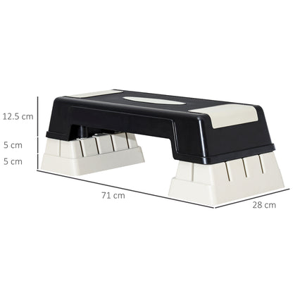 Professional Aerobic Plastic Stepper 71 x 28 x 12.5cm/17.5cm/22.5cm Black and Grey