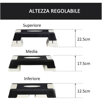 Professional Aerobic Plastic Stepper 71 x 28 x 12.5cm/17.5cm/22.5cm Black and Grey