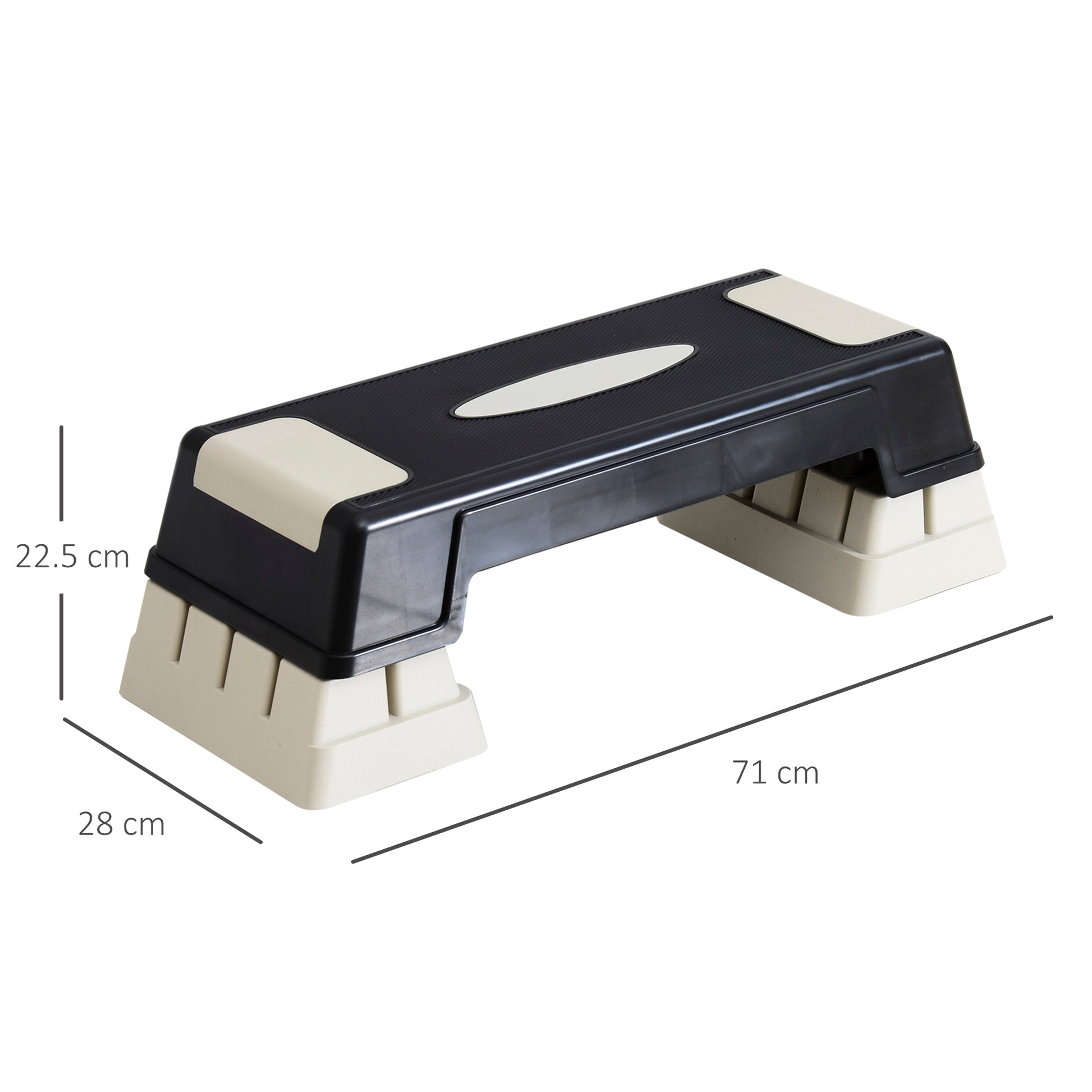 Professional Aerobic Plastic Stepper 71 x 28 x 12.5cm/17.5cm/22.5cm Black and Grey