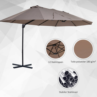 Sunshade Double Sunshade Oval 445x260cm Cantilever Umbrella with Crank Umbrella Stand Garden Umbrella Crank Umbrella, Market Umbrella for Garden Brown