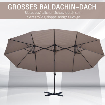 Sunshade Double Sunshade Oval 445x260cm Cantilever Umbrella with Crank Umbrella Stand Garden Umbrella Crank Umbrella, Market Umbrella for Garden Brown