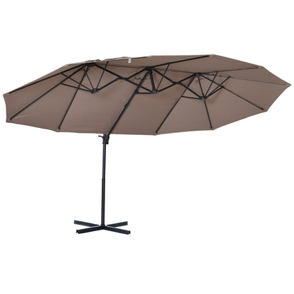 Sunshade Double Sunshade Oval 445x260cm Cantilever Umbrella with Crank Umbrella Stand Garden Umbrella Crank Umbrella, Market Umbrella for Garden Brown
