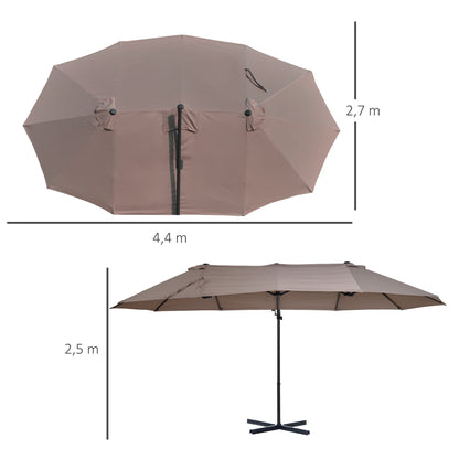 Sunshade Double Sunshade Oval 445x260cm Cantilever Umbrella with Crank Umbrella Stand Garden Umbrella Crank Umbrella, Market Umbrella for Garden Brown