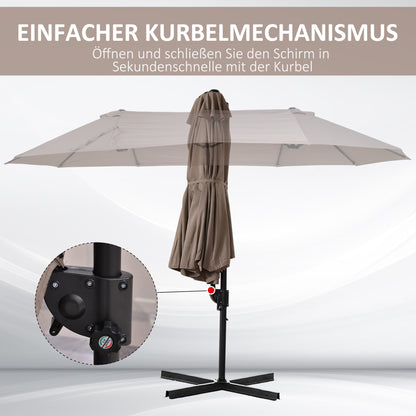 Sunshade Double Sunshade Oval 445x260cm Cantilever Umbrella with Crank Umbrella Stand Garden Umbrella Crank Umbrella, Market Umbrella for Garden Brown