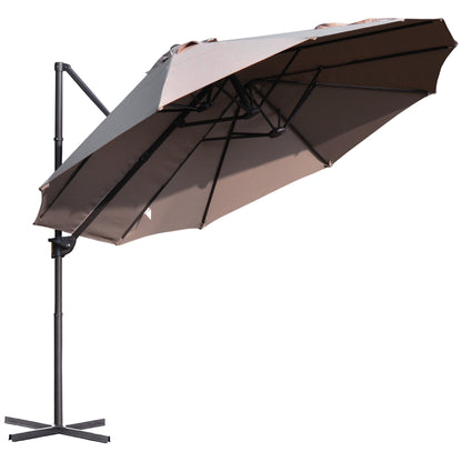 Sunshade Double Sunshade Oval 445x260cm Cantilever Umbrella with Crank Umbrella Stand Garden Umbrella Crank Umbrella, Market Umbrella for Garden Brown