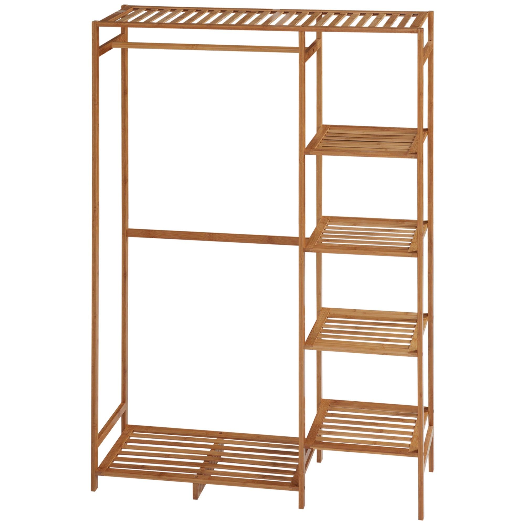 Coat Rack Wardrobe Stand with Clothes Rail, Shoe Shelf, Shelf, Wardrobe Made of Bamboo for Bedroom, Exhibitions, Laundry Room, Natural Wood